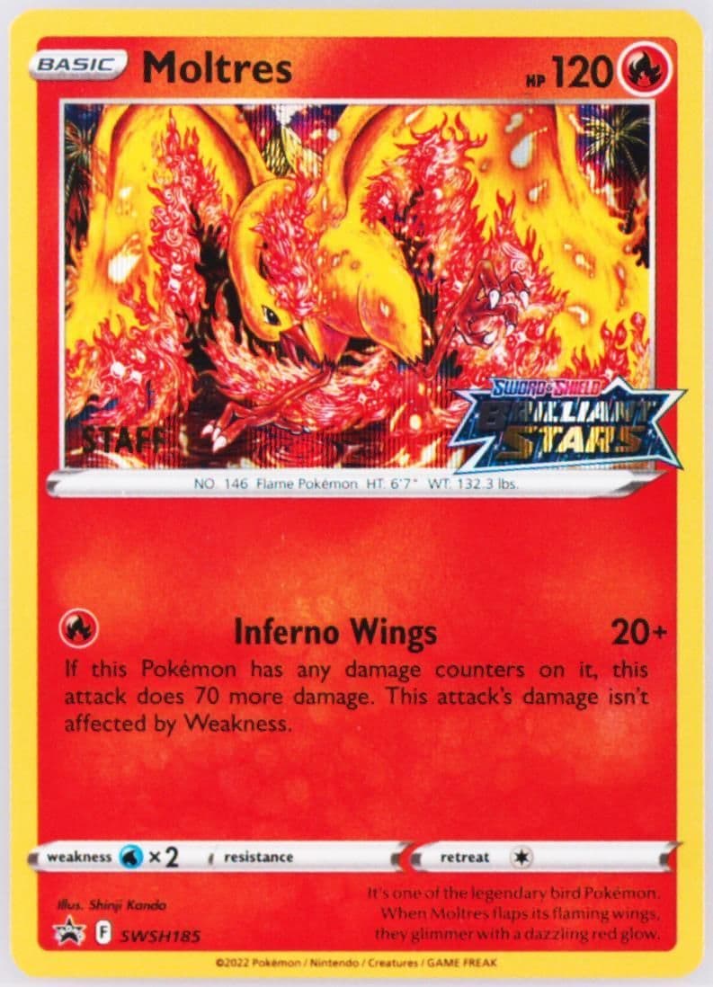 Moltres-Holo Prerelease-Staff (185) 2023 Pokemon Swsh Black Star Promo