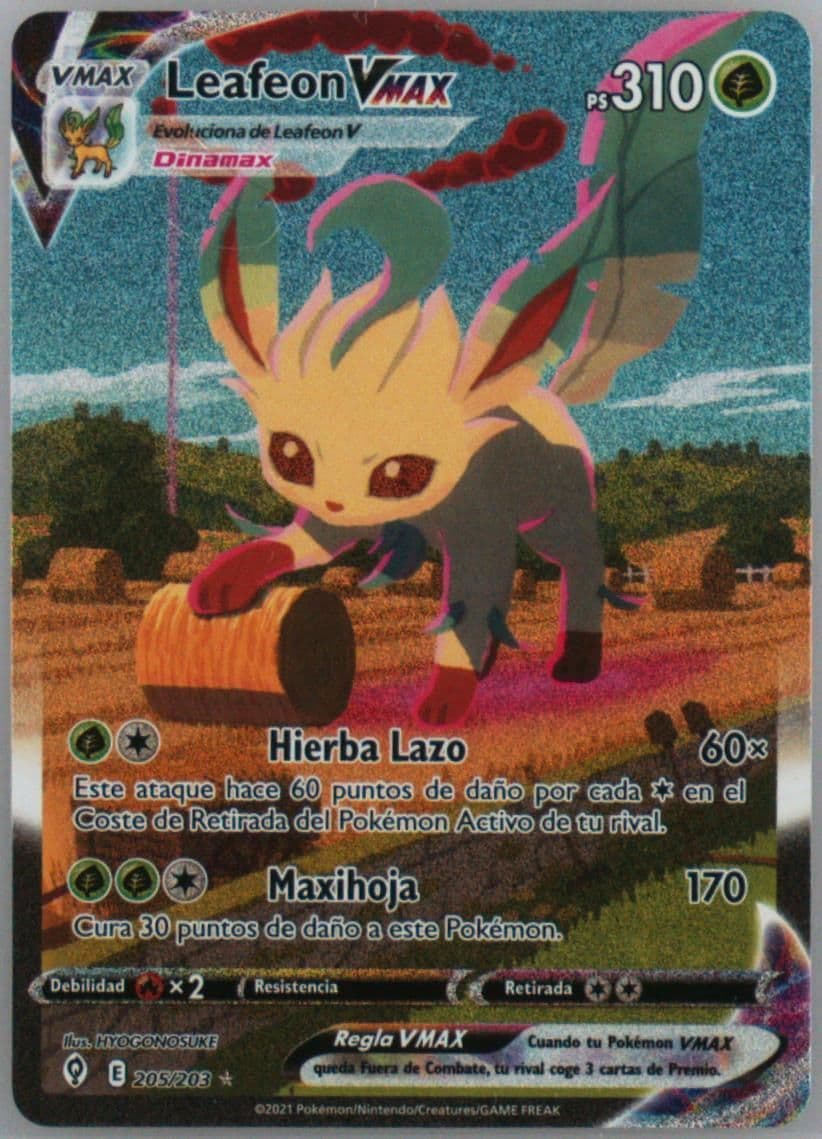 Full Art/Leafeon Vmax Spanish-Secret (205) 2021 Pokemon Sword & Shield Evolving Skies
