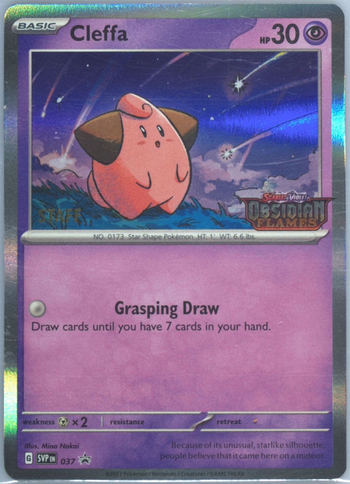 Cleffa Obsidian Flames Prerelease-Staff (037) 2023 Pokemon Svp EN-SV Black Star Promo