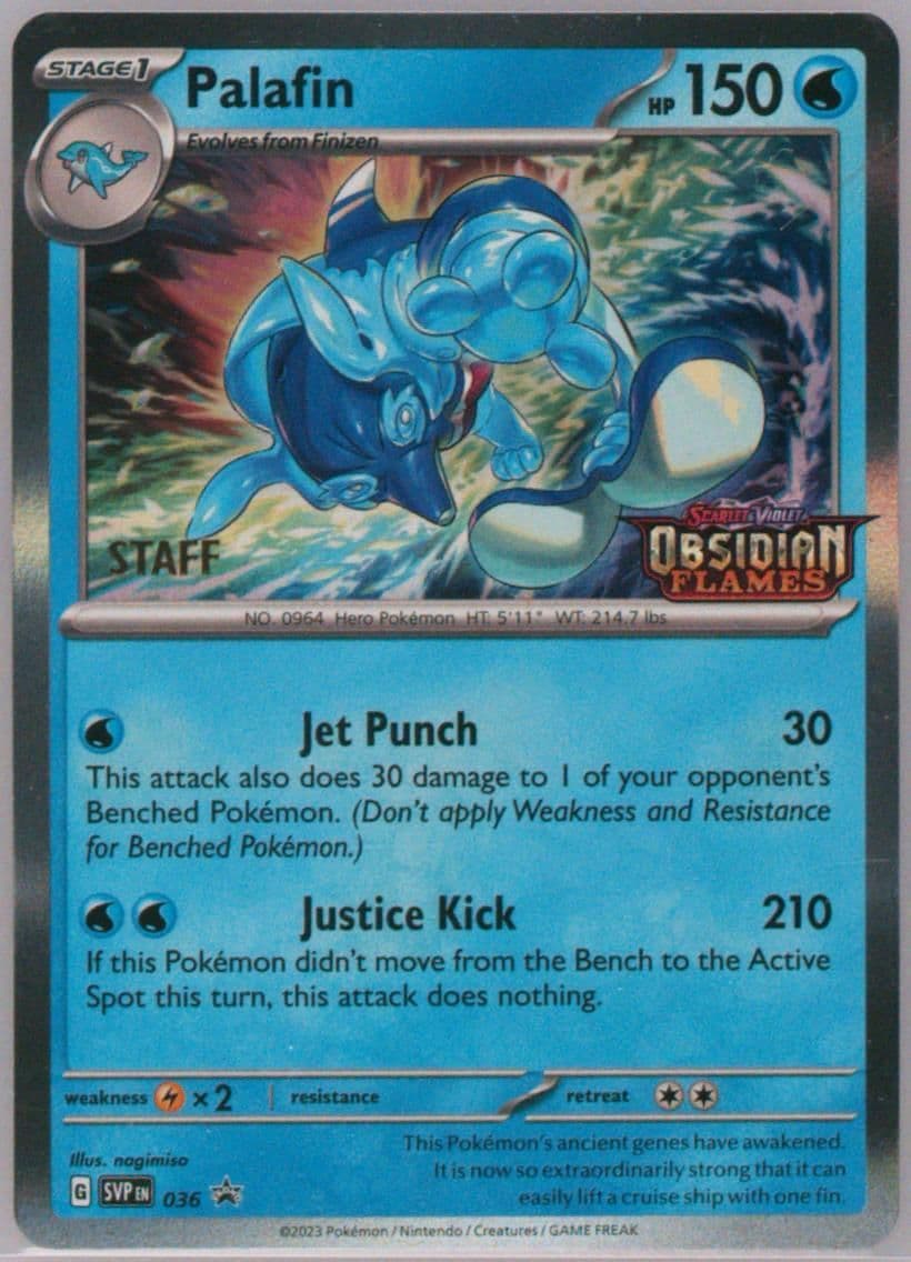 Palafin Obsidian Flames Prerelease-Staff (036) 2023 Pokemon Svp EN-SV Black Star Promo