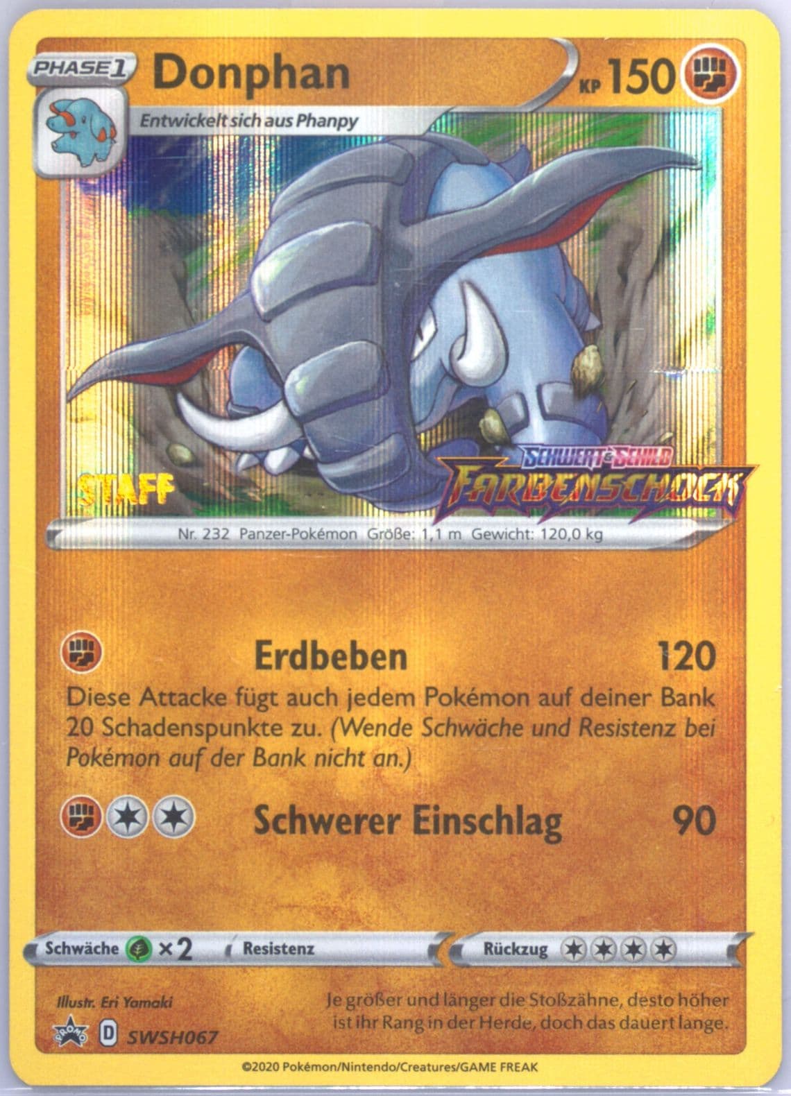 Donphan-Holo Prerelease-Staff-German (067) 2020 Pokemon Swsh Black Star Promo