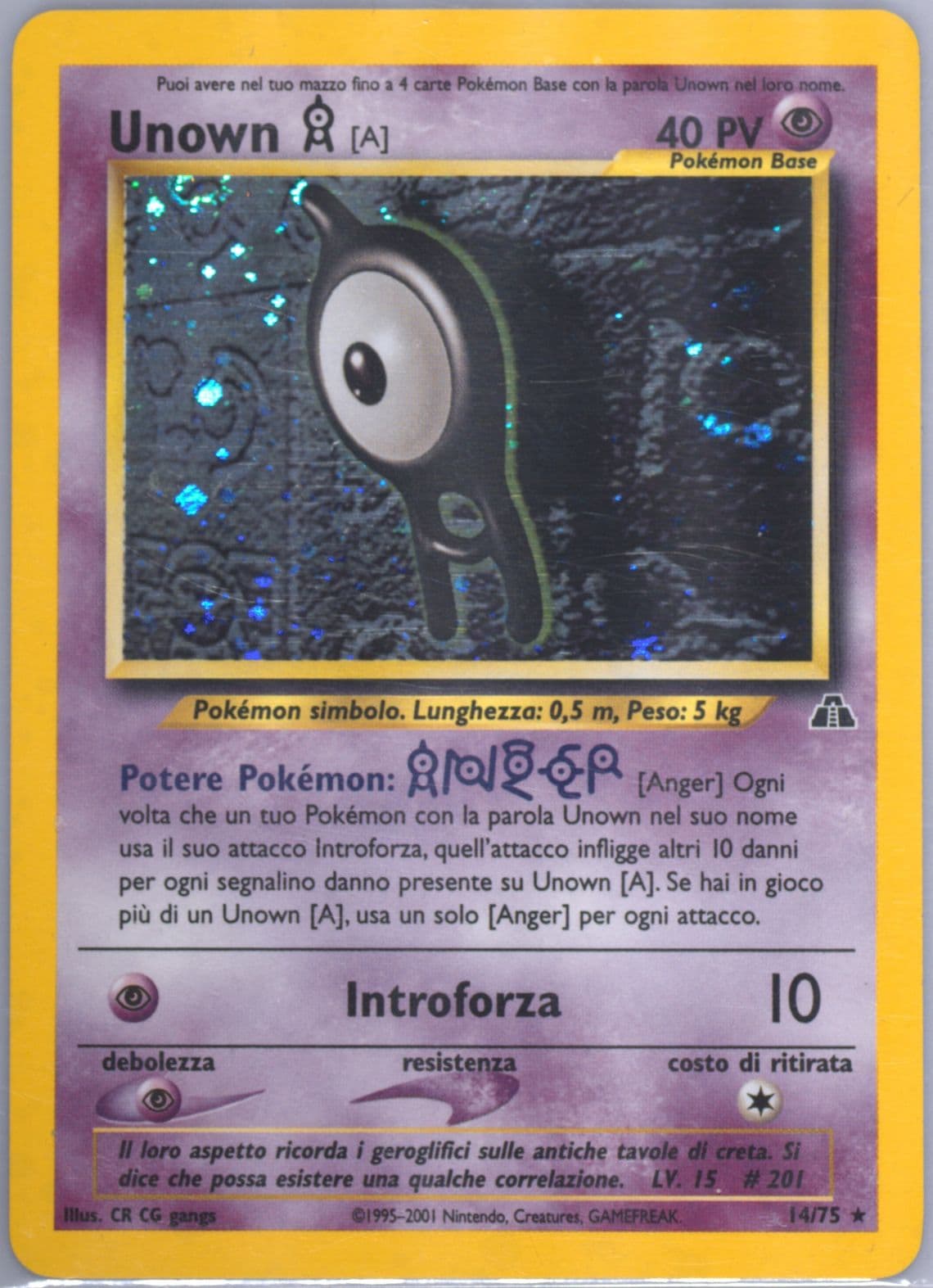 Unown A-Holo Italian (14) 2001 Pokemon Neo Discovery