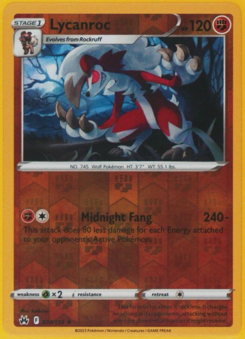 Lycanroc-Reverse Foil (074) 2023 Pokemon Sword and Shield Crown Zenith