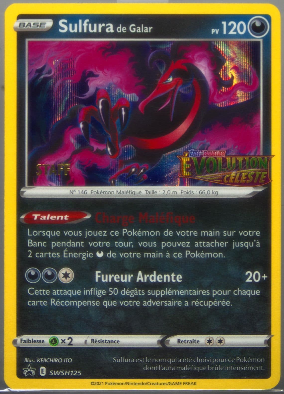 Sulfura de Galar-Holo Prerelease-Staff-French (125) 2023 Pokemon Swsh Black Star Promo