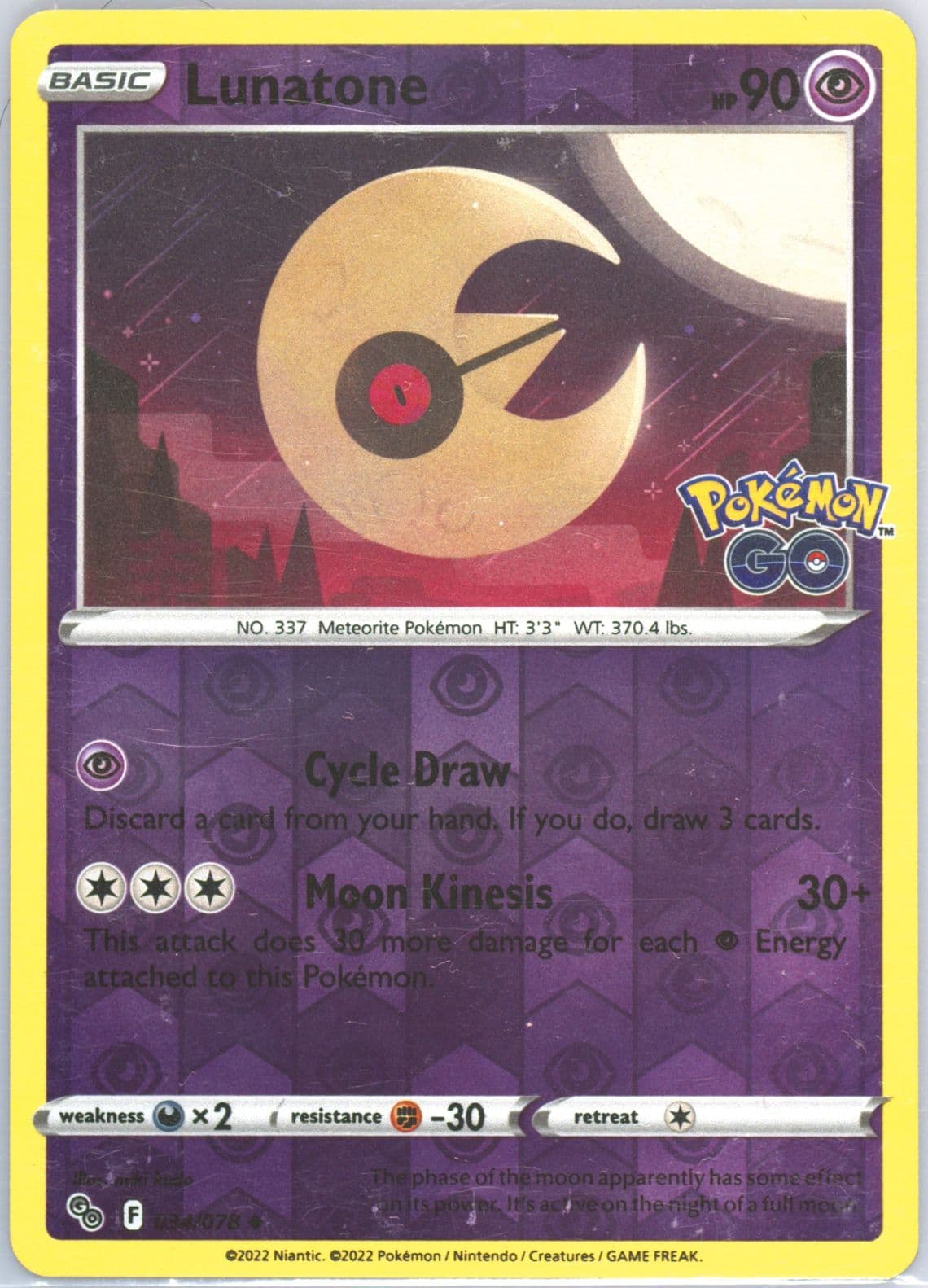 Lunatone-Reverse Foil (034) 2022 Pokemon Go