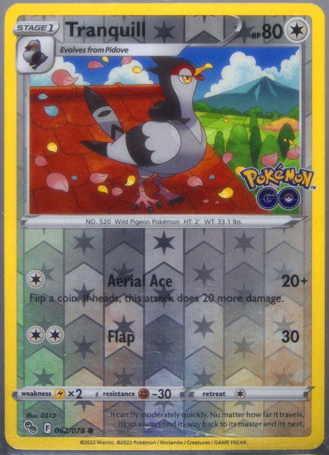 Tranquill-Reverse Foil (062) 2022 Pokemon Go