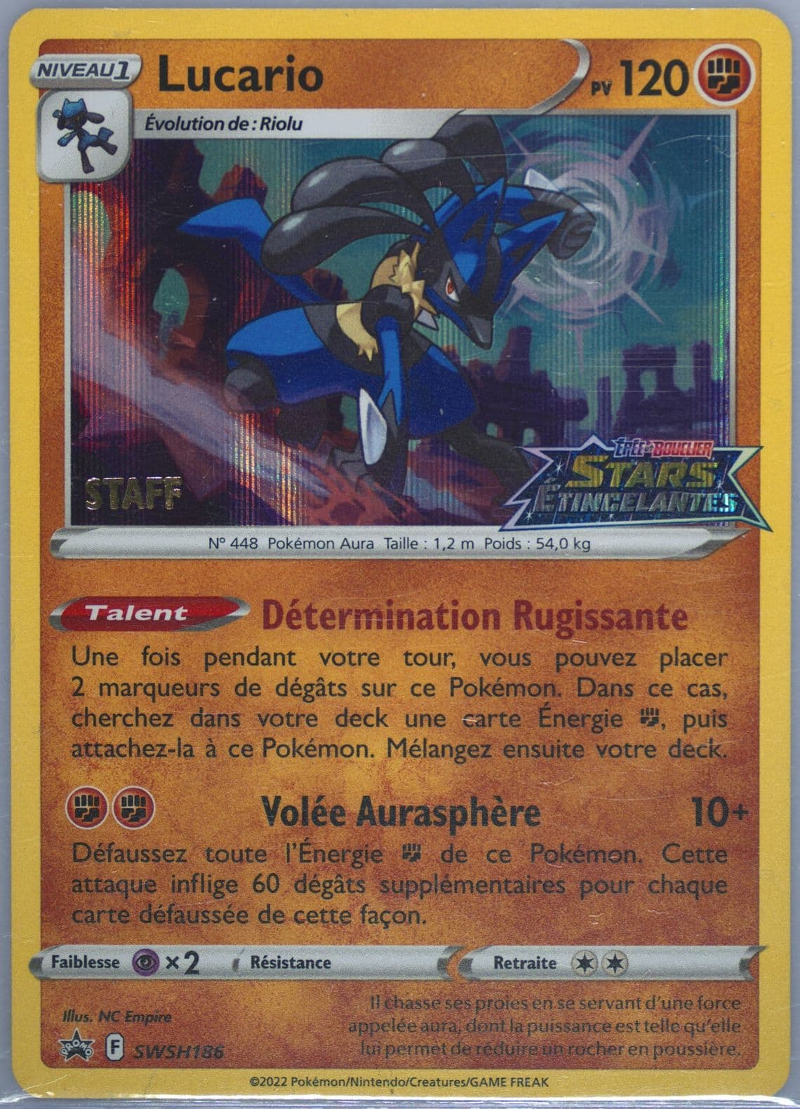Lucario-Holo Prerelease-Staff-French (186) 2023 Pokemon Swsh Black Star Promo