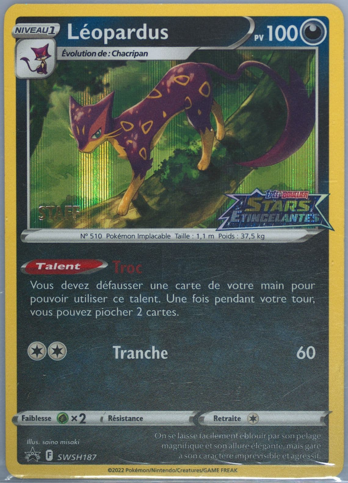 Leopardus-Holo Prerelease-Staff-French (187) 2023 Pokemon Swsh Black Star Promo