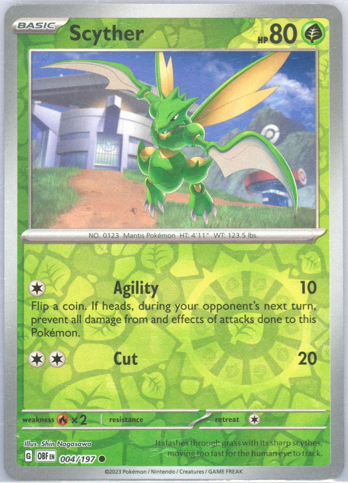 Scyther Reverse Holo (004) 2023 Pokemon Obf EN-Obsidian Flames