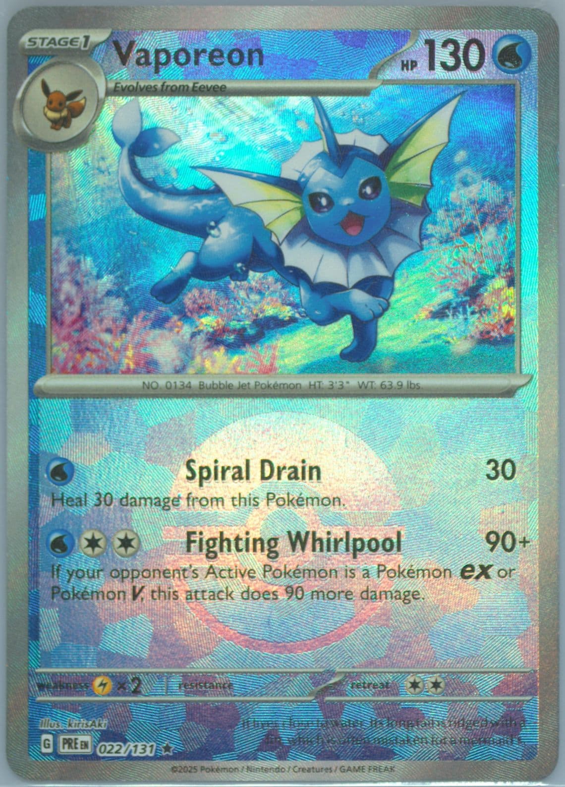 Vaporeon Poke Ball Reverse Holo (022) 2025 Pokemon Pre EN-Prismatic Evolutions