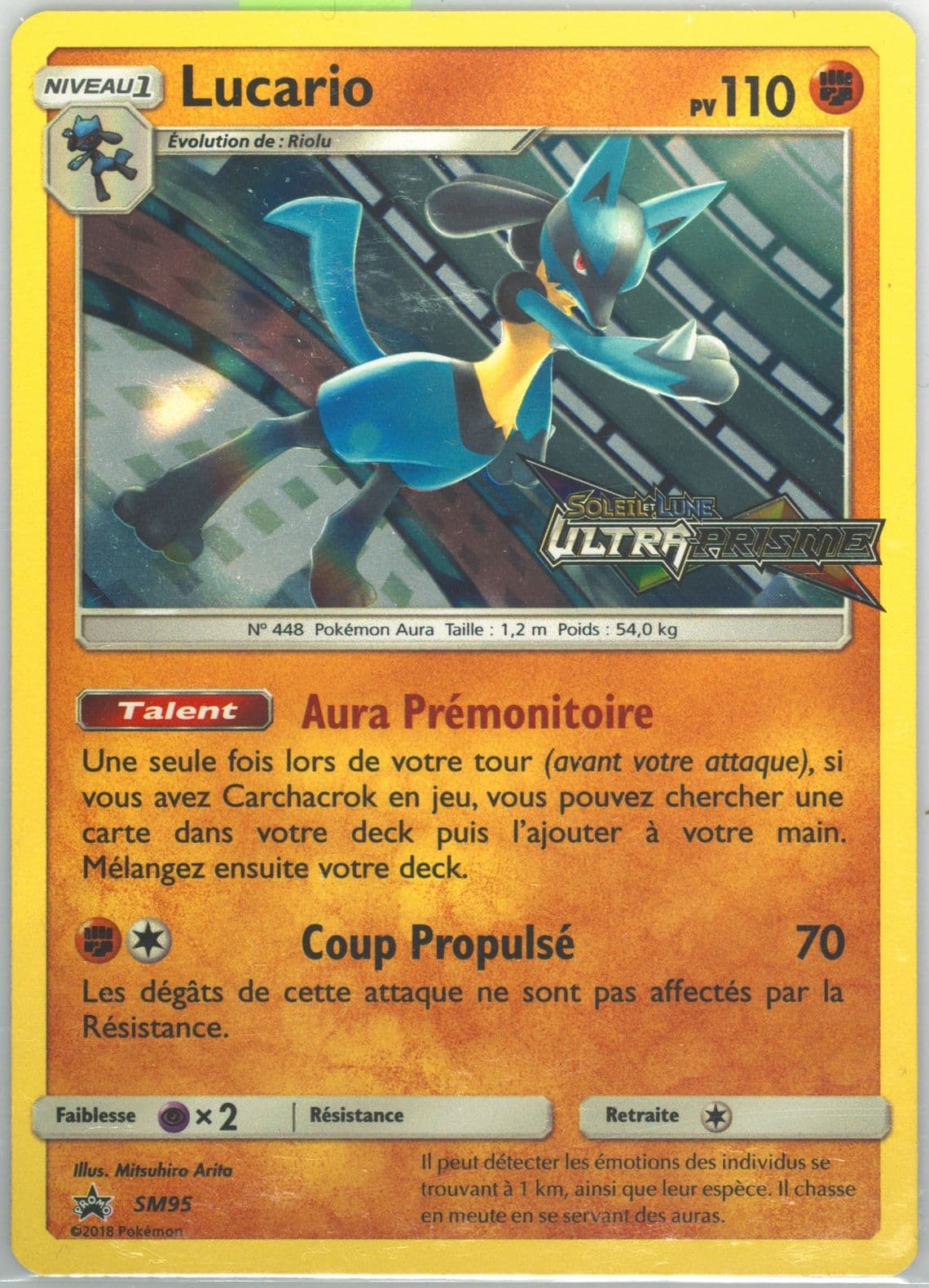 Lucario-Holo Ultra Prism Prerelease-French (SM95) 2018 Pokemon SM Black Star Promo
