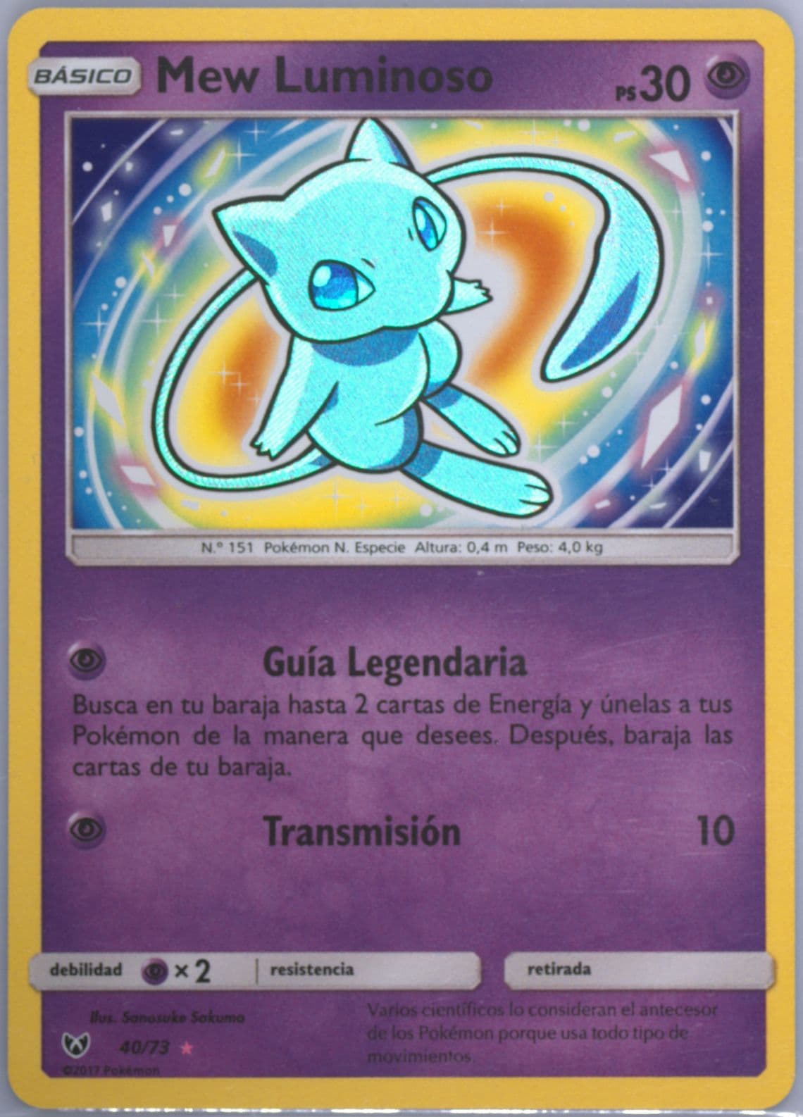 Mew Luminoso-Holo Spanish (40) 2017 Pokemon Sun & Moon Shining Legends