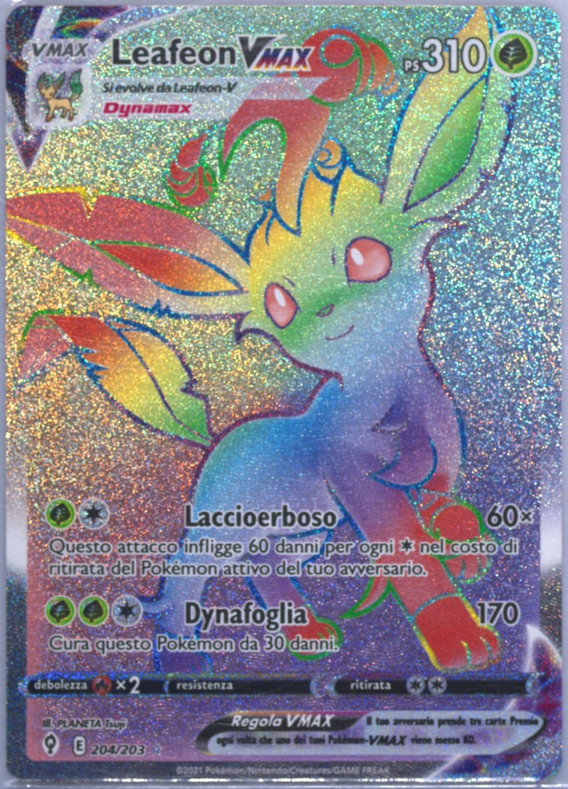 Full Art/Leafeon Vmax Italian-Secret (204) 2021 Pokemon Sword & Shield Evolving Skies