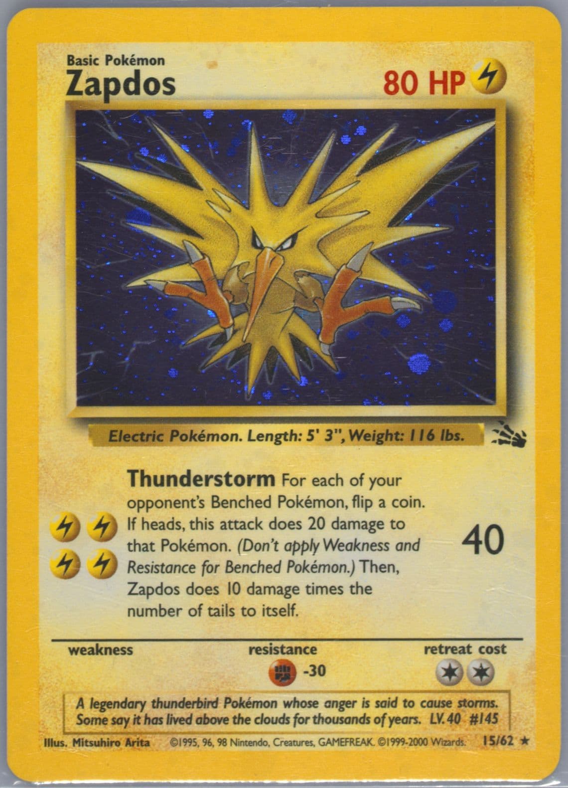 Zapdos-Holo Cosmos-Thunderstorm Deck (15) 1999 Pokemon Fossil