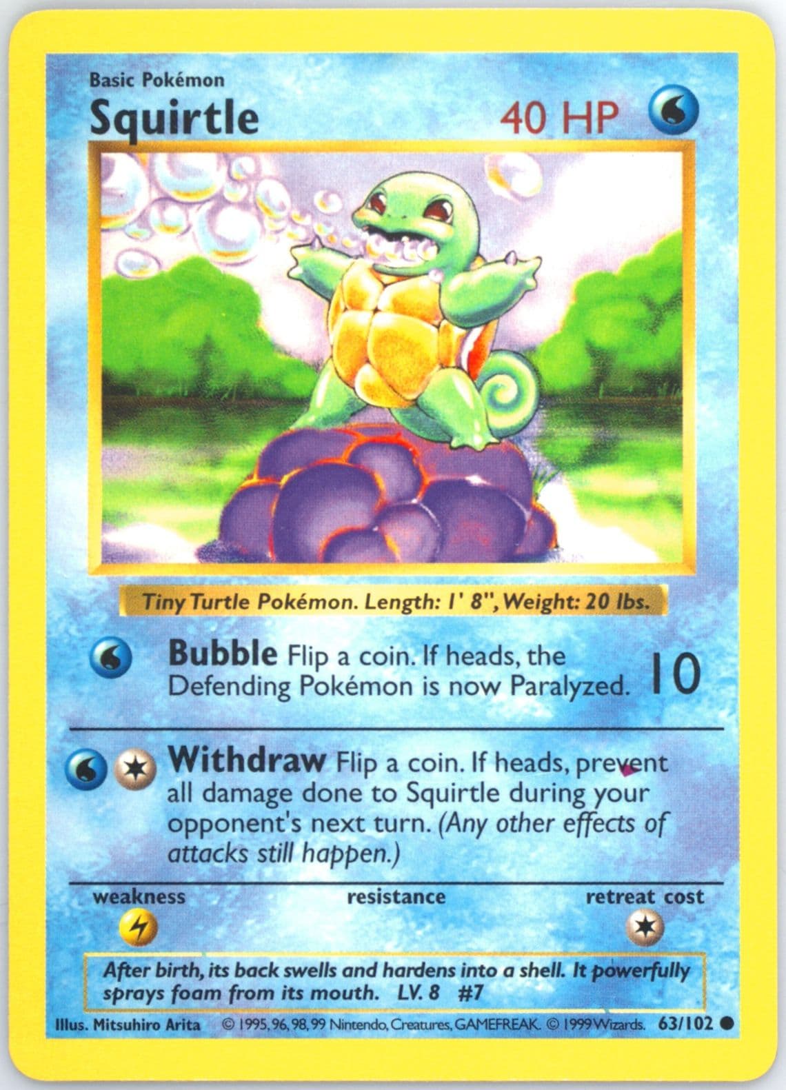 Squirtle Shadowless-Red Diamond Error (63) 1999 Pokemon Game