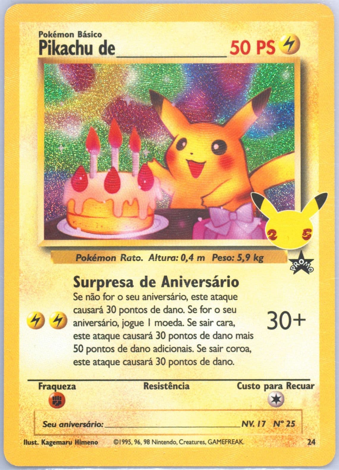 Birthday Pikachu-Holo Portuguese (24) 2021 Pokemon Celebrations Classic Collection