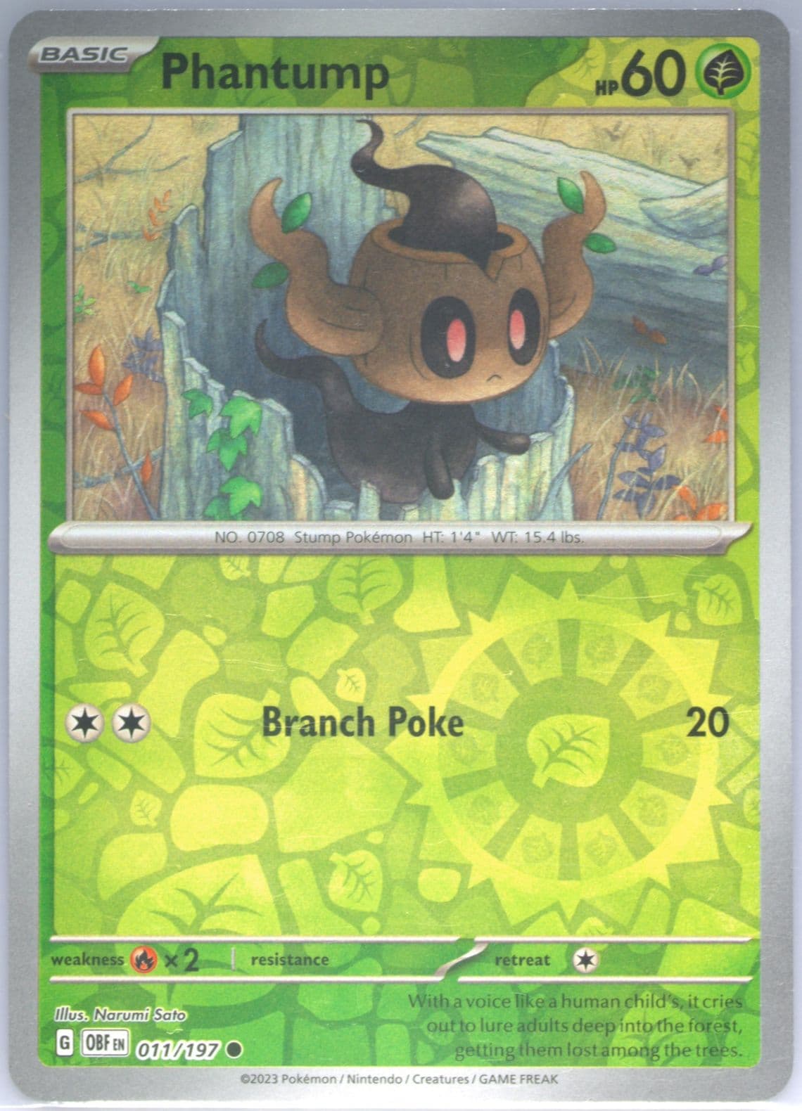 Phantump Reverse Holo (011) 2023 Pokemon Obf EN-Obsidian Flames