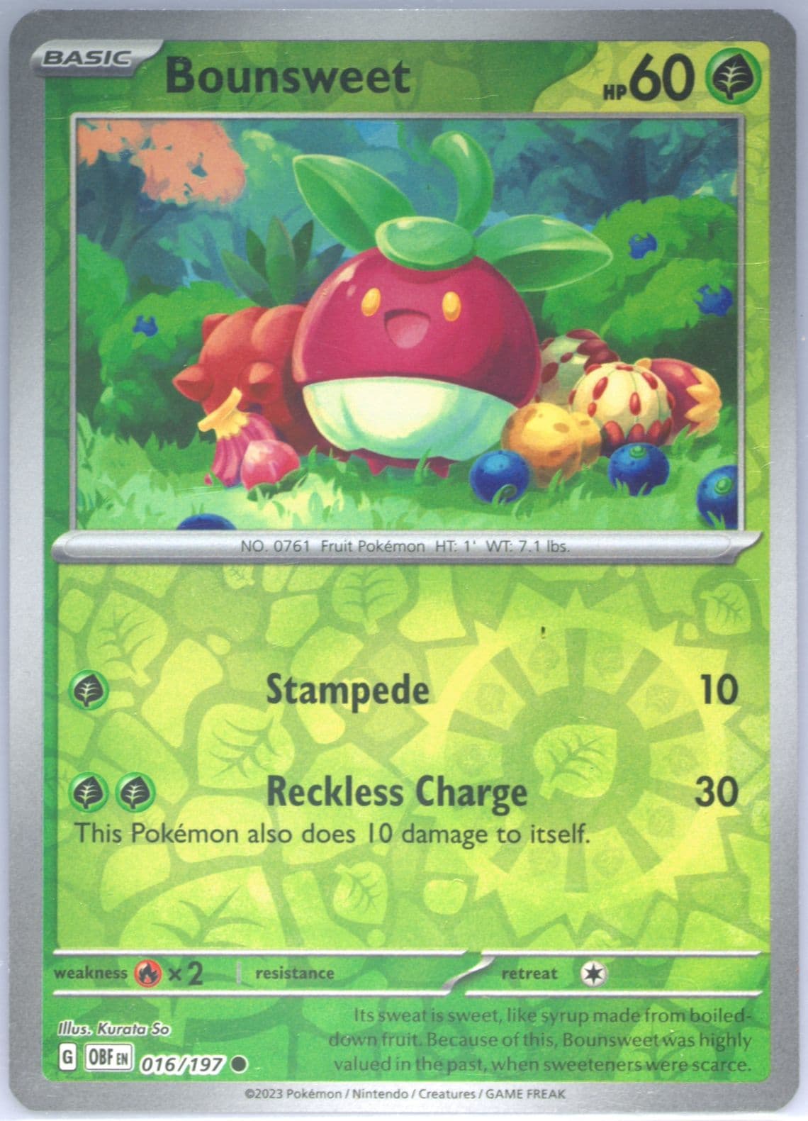 Bounsweet Reverse Holo (016) 2023 Pokemon Obf EN-Obsidian Flames