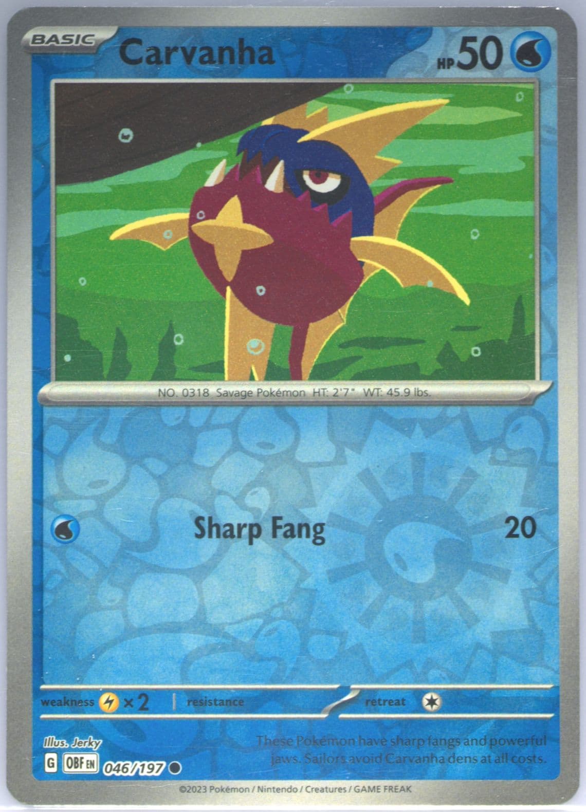 Carvanha Reverse Holo (046) 2023 Pokemon Obf EN-Obsidian Flames