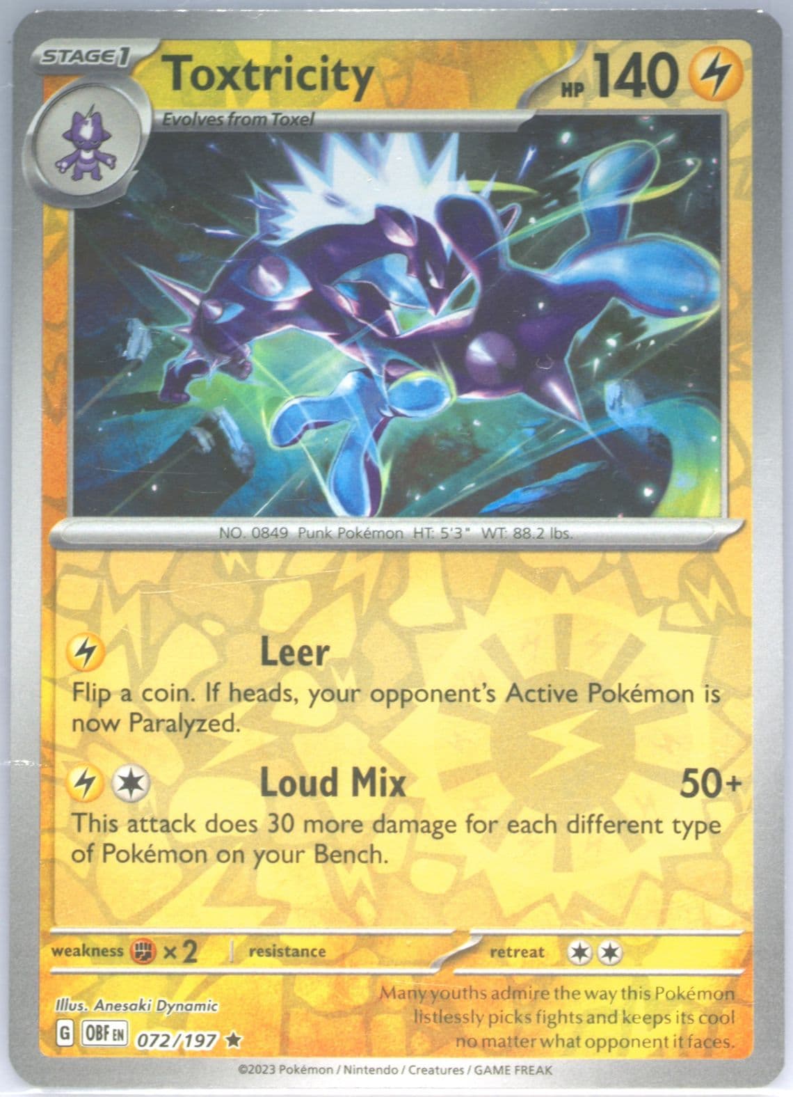 Toxtricity Reverse Holo (072) 2023 Pokemon Obf EN-Obsidian Flames