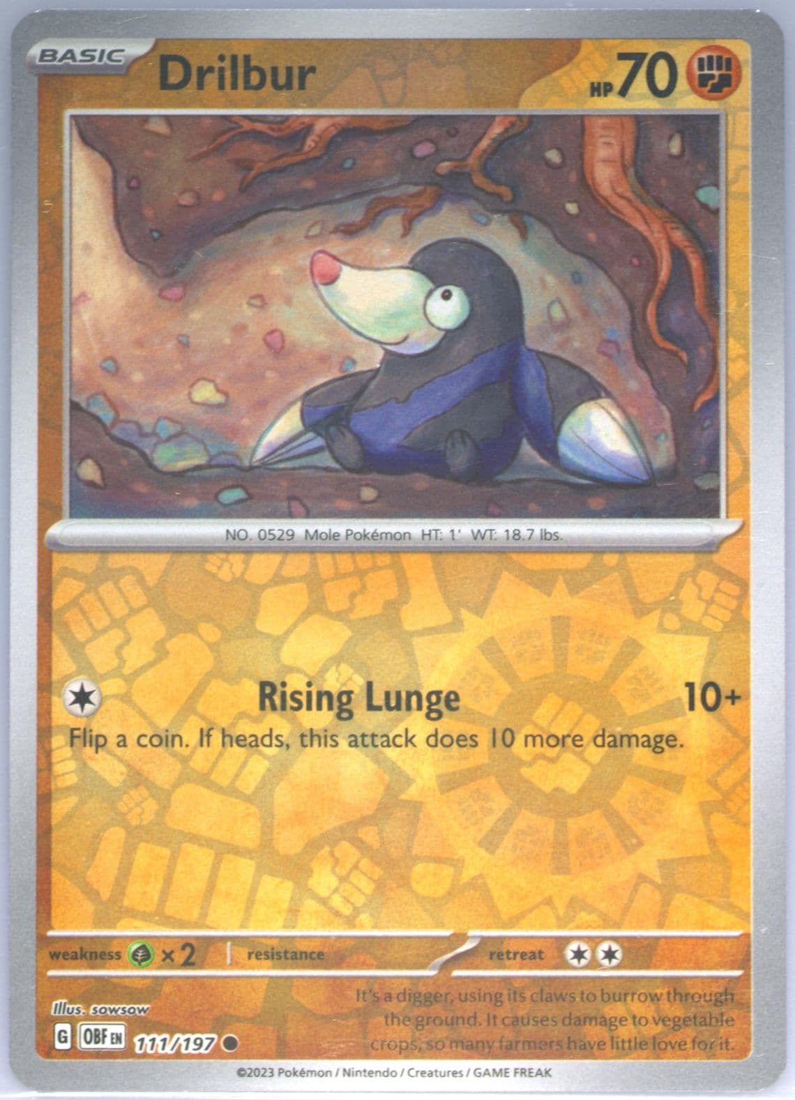 Drilbur Reverse Holo (111) 2023 Pokemon Obf EN-Obsidian Flames