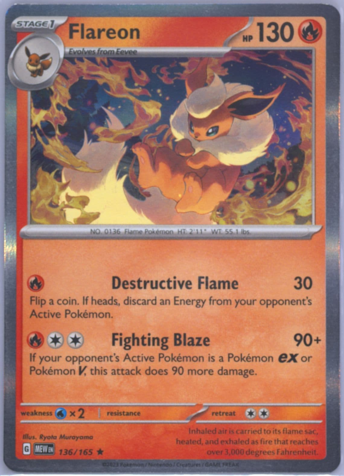 Flareon Reverse Holo (136) 2023 Pokemon Mew EN-151