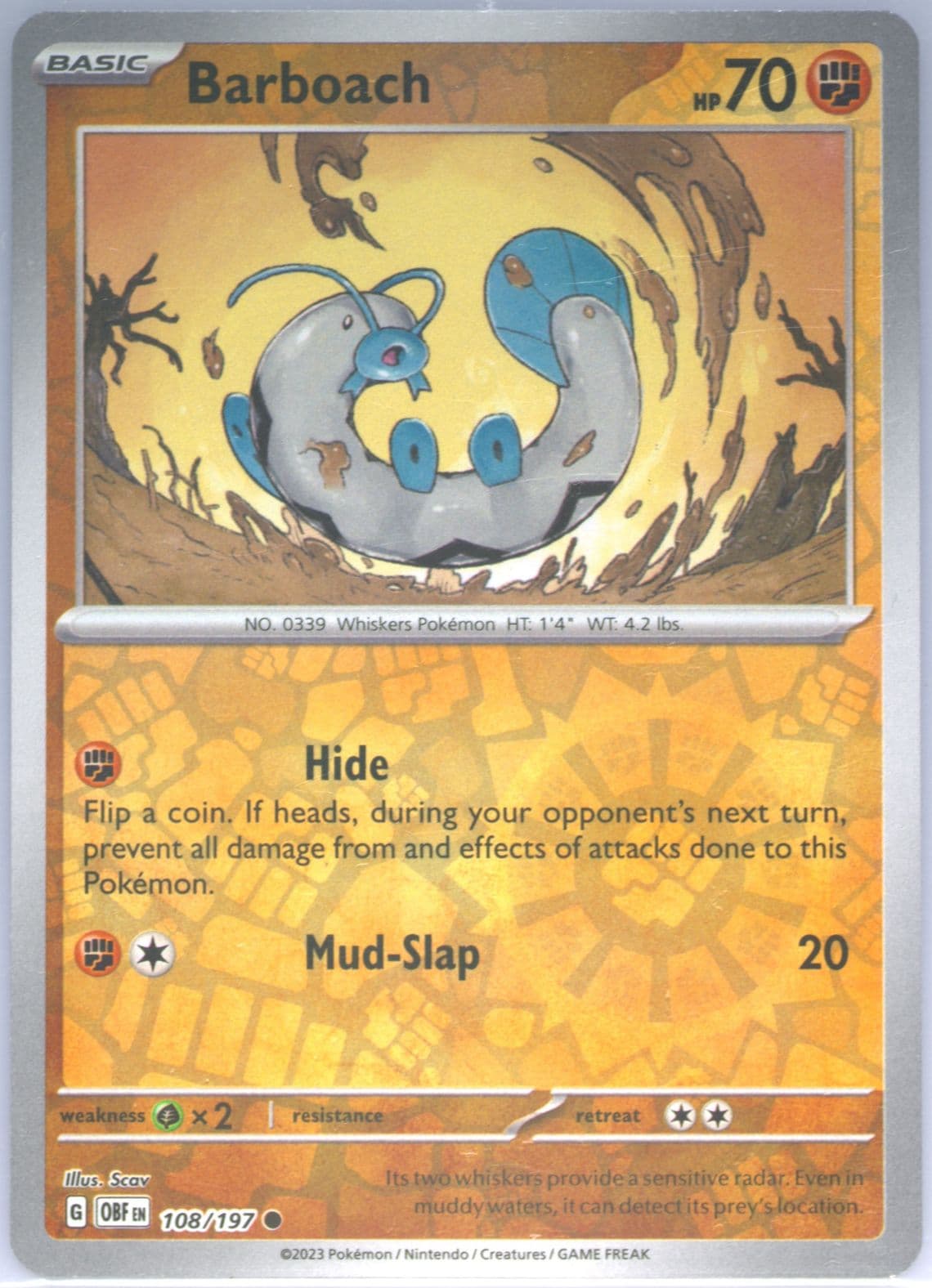 Barboach Reverse Holo (108) 2023 Pokemon Obf EN-Obsidian Flames