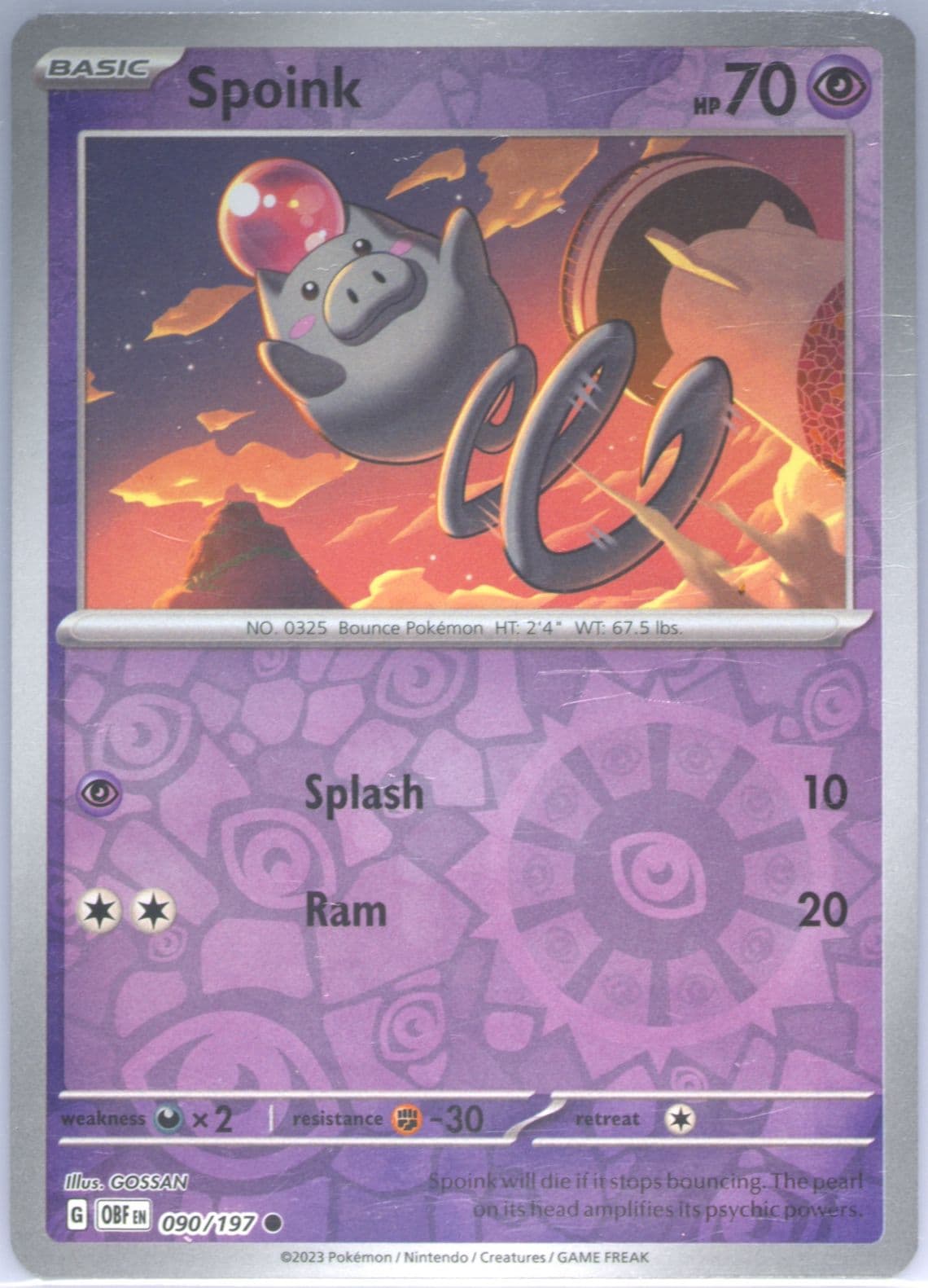 Spoink Reverse Holo (090) 2023 Pokemon Obf EN-Obsidian Flames