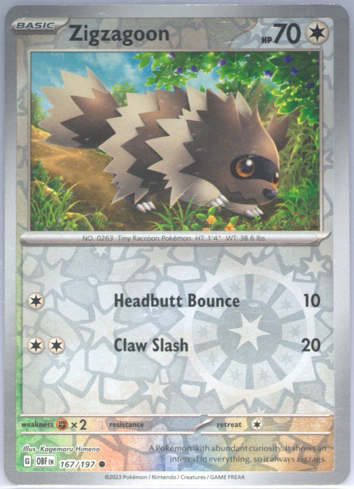 Zigzagoon Reverse Holo (167) 2023 Pokemon Obf EN-Obsidian Flames