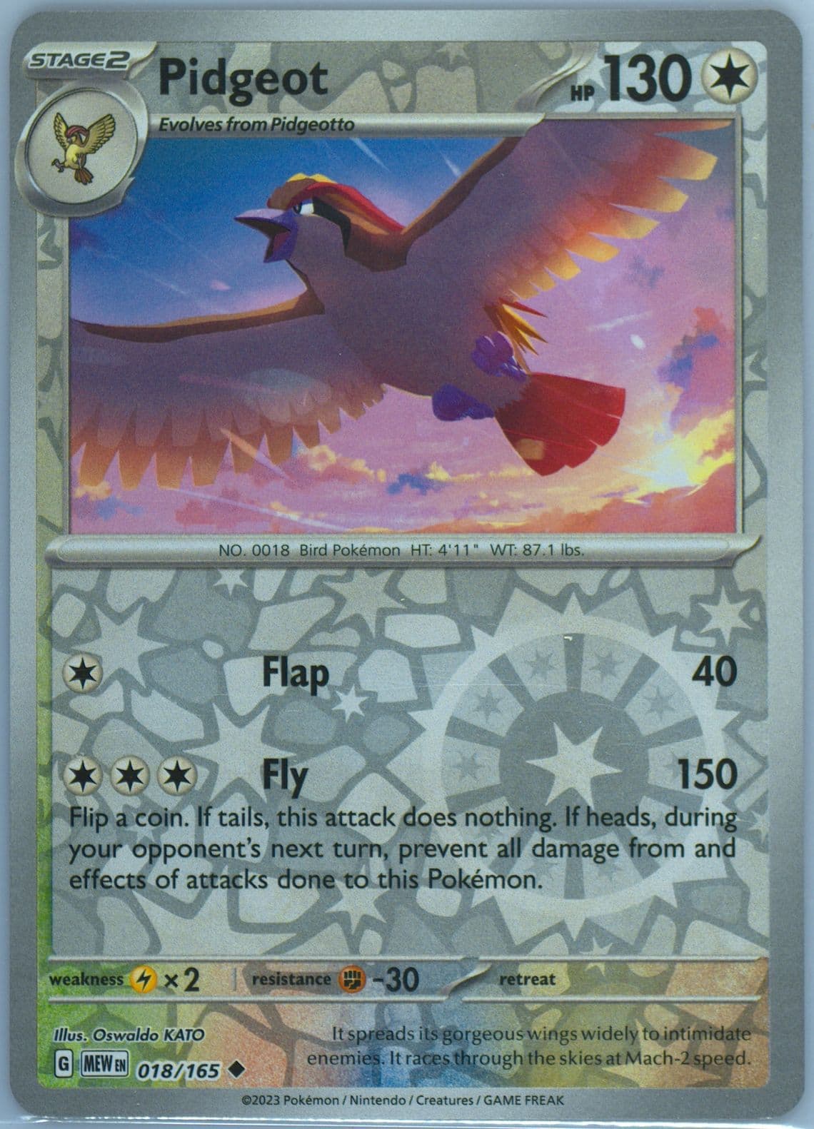 Pidgeot Reverse Holo (018) 2023 Pokemon Mew EN-151