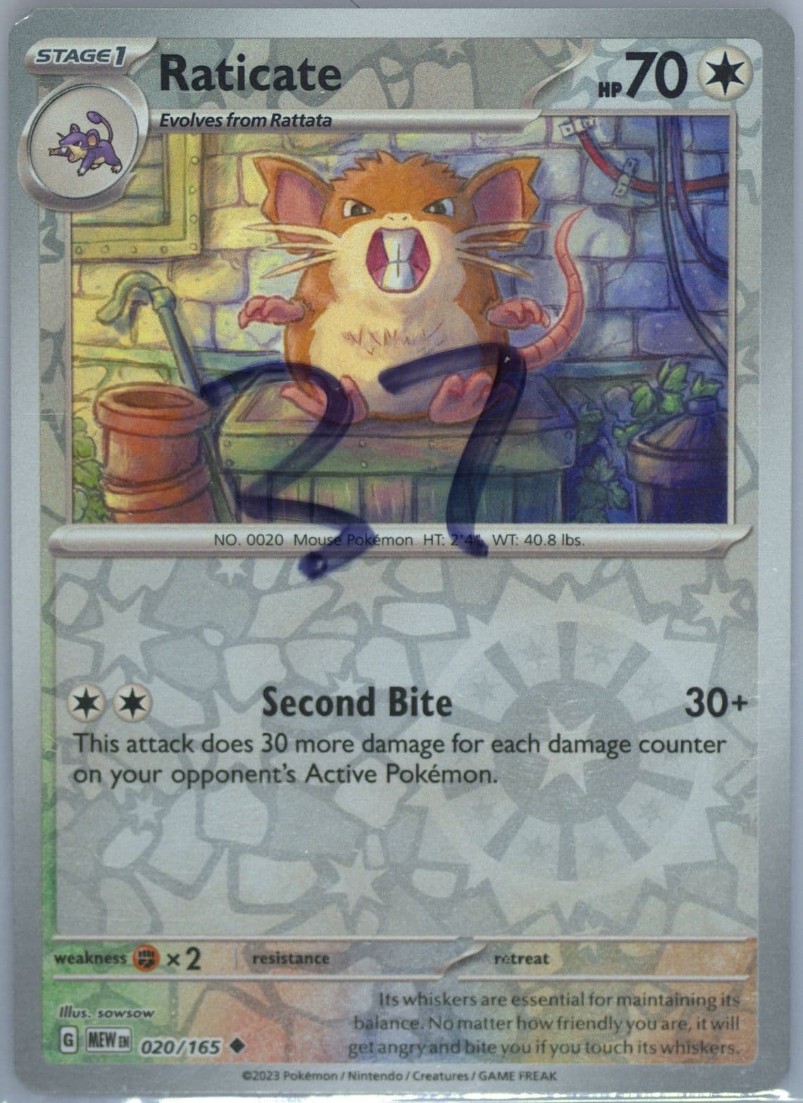 Raticate Reverse Holo (020) 2023 Pokemon Mew EN-151