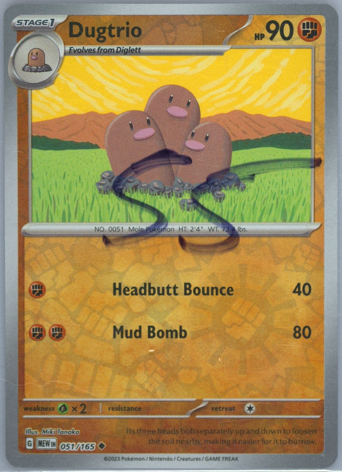 Dugtrio Reverse Holo (051) 2023 Pokemon Mew EN-151