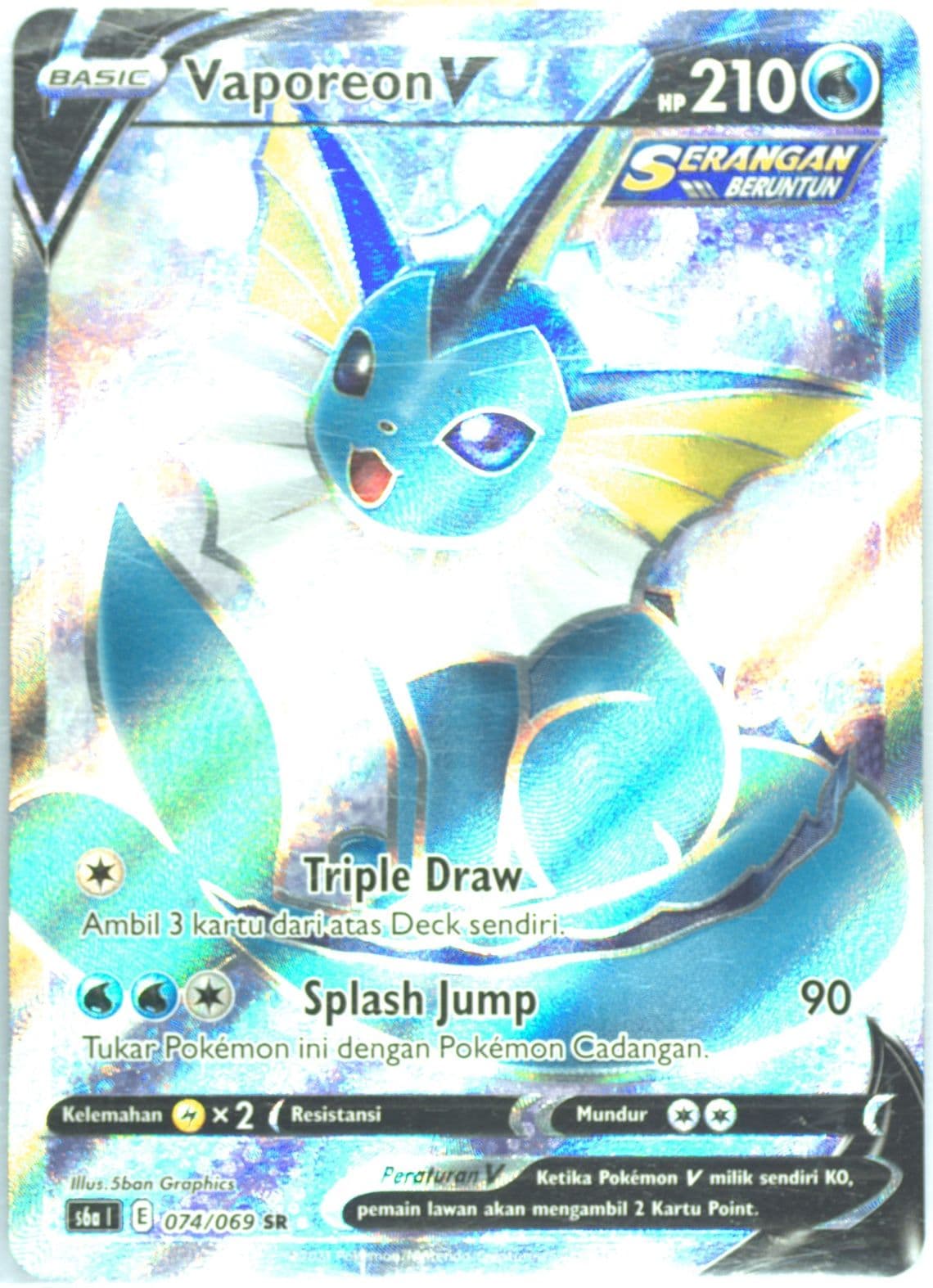 Full Art/Vaporeon V (074) 2021 Pokemon Indonesian Sword & Shield Eevee Heroes