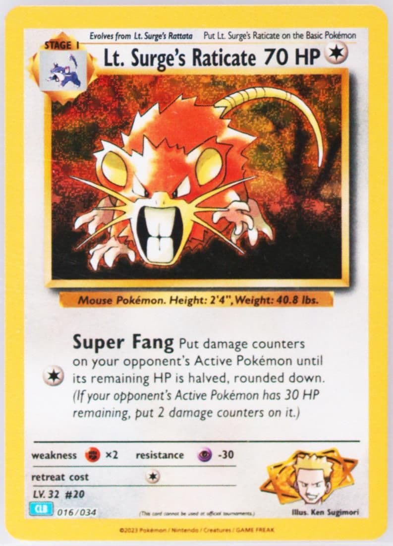 LT. Surge's Raticate (016) 2023 Pokemon Clb-Trading Card Game Classic Blastoise & Suicune EX Deck