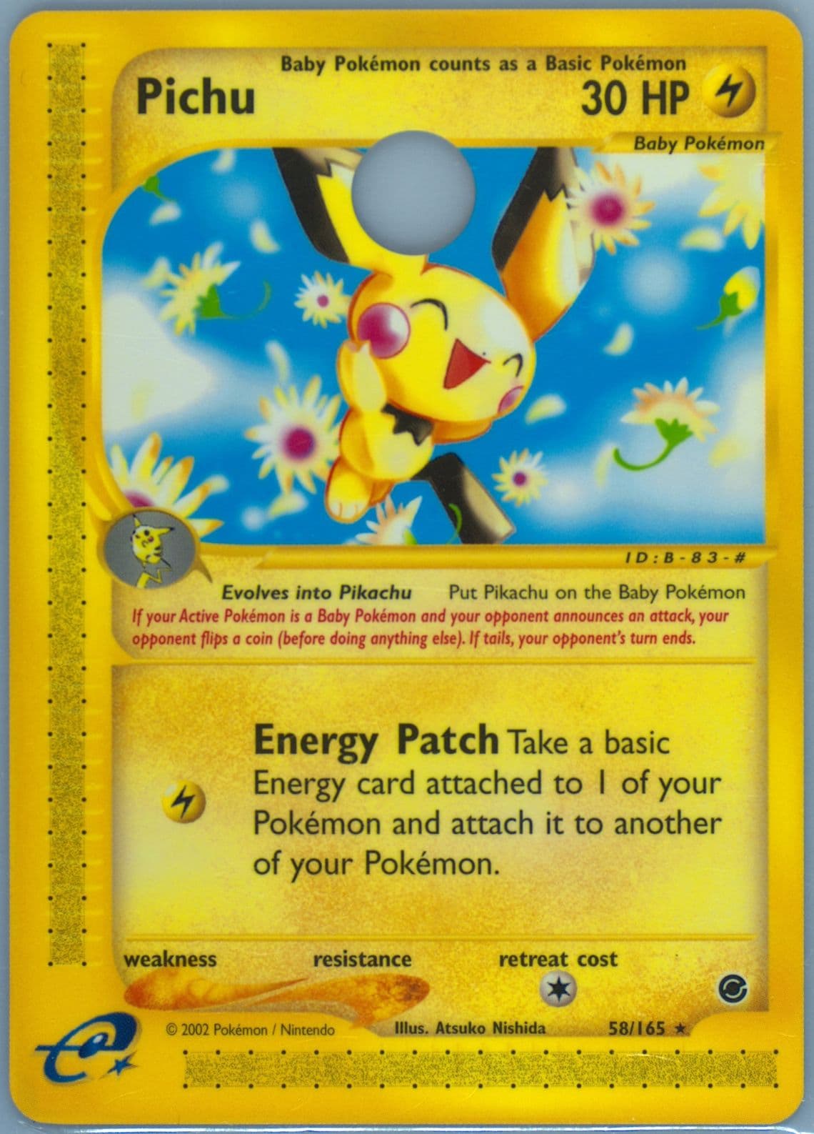 Pichu E-Reader Demo-Glossy Back (58) 2002 Pokemon Expedition
