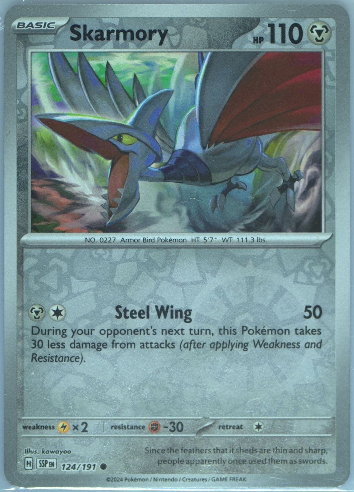 Skarmory Reverse Holo (124) 2024 Pokemon Ssp EN-Surging Sparks