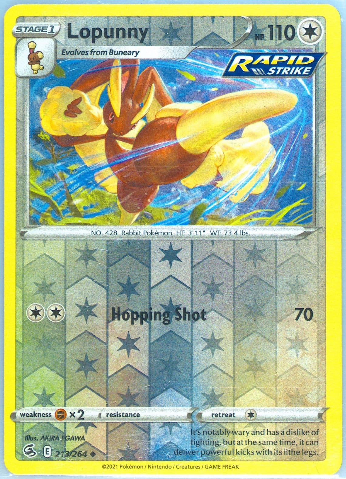 Lopunny-Reverse Foil (213) 2021 Pokemon Sword & Shield Fusion Strike