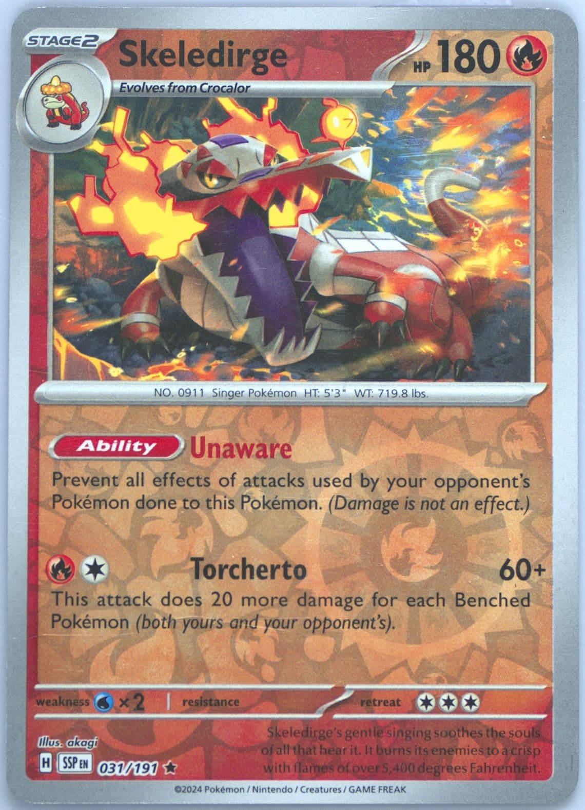 Skeledirge Reverse Holo (031) 2024 Pokemon Ssp EN-Surging Sparks
