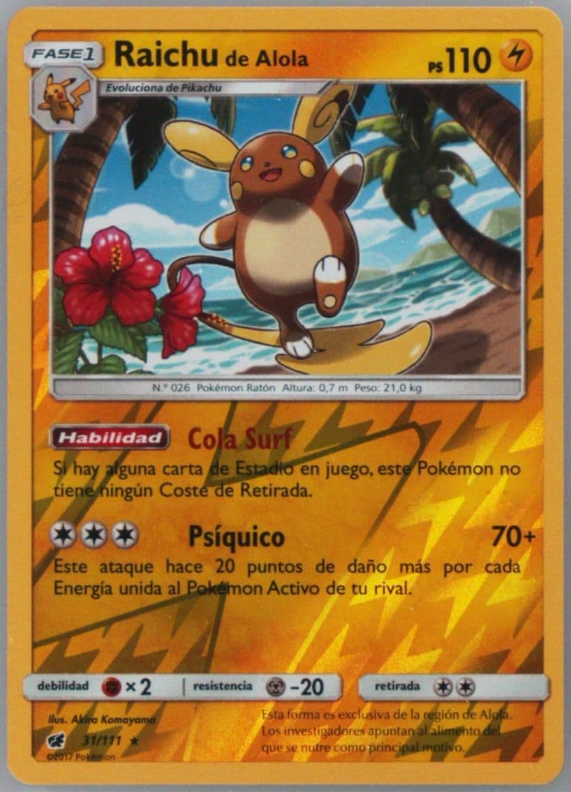 Raichu de Alola-Reverse Foil Spanish (31) 2017 Pokemon Sun & Moon Crimson Invasion