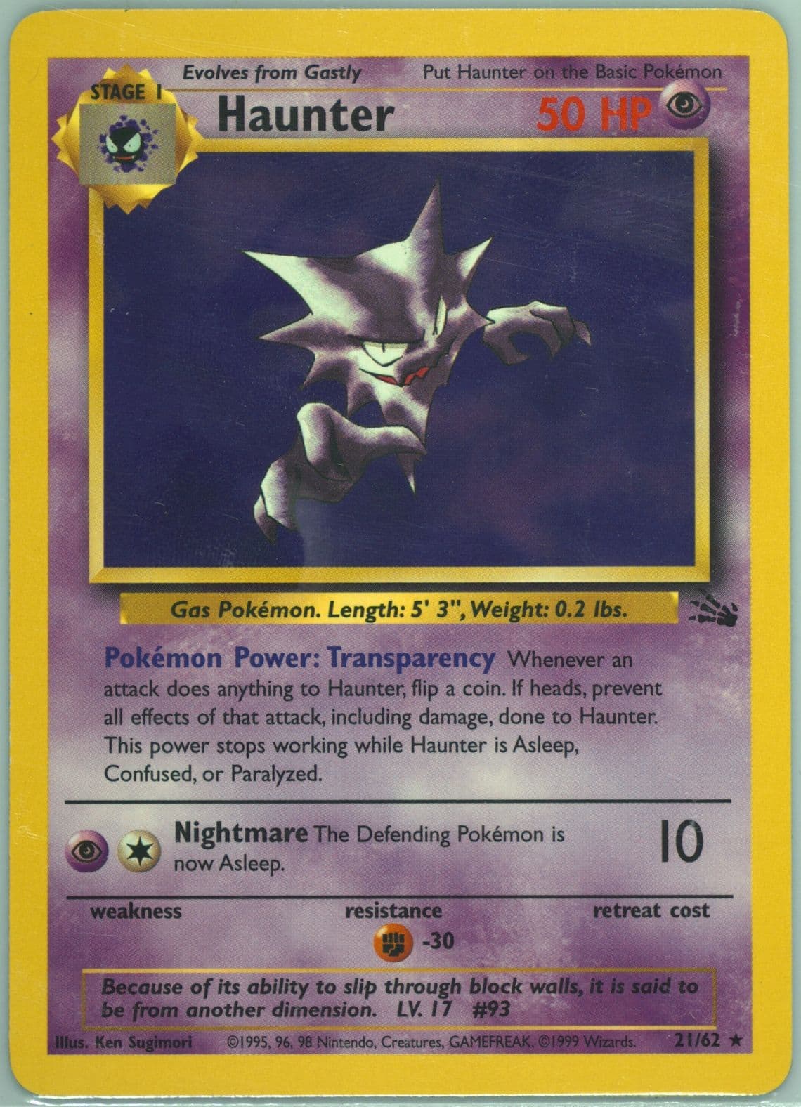 Haunter (21) 1999 Pokemon Fossil
