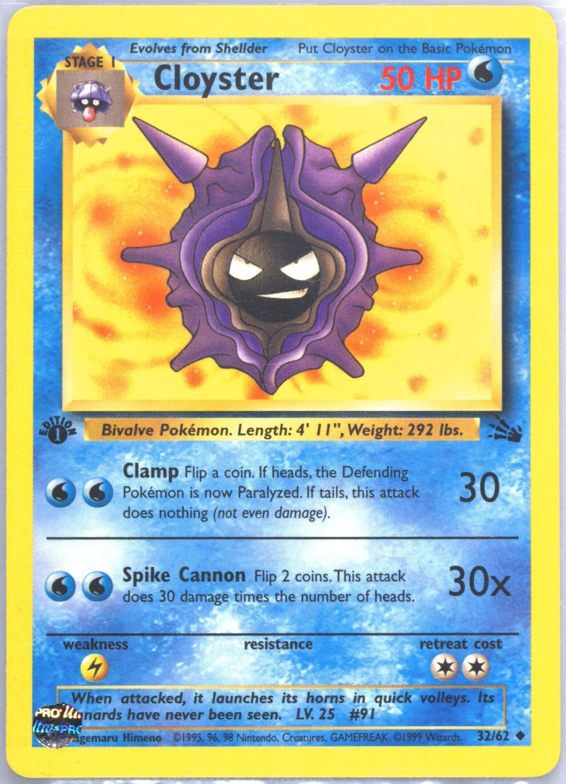Cloyster 1st Edition (32) 1999 Pokemon Fossil
