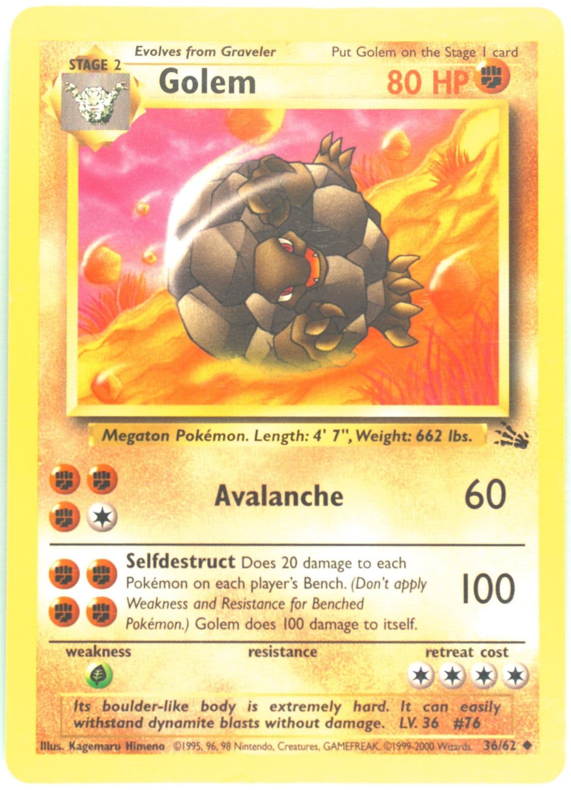Golem 1999-2000 Copyright (36) 1999 Pokemon Fossil