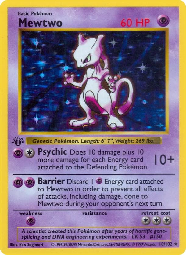 mewtwo card from pokemon movie Strikes Back Corocoro Promo JUMBO VG Japanes Colorless Psyburn (40) Weakness Psychic 2 Retreat Cost Mewtwo 012 - Holofoil Detective